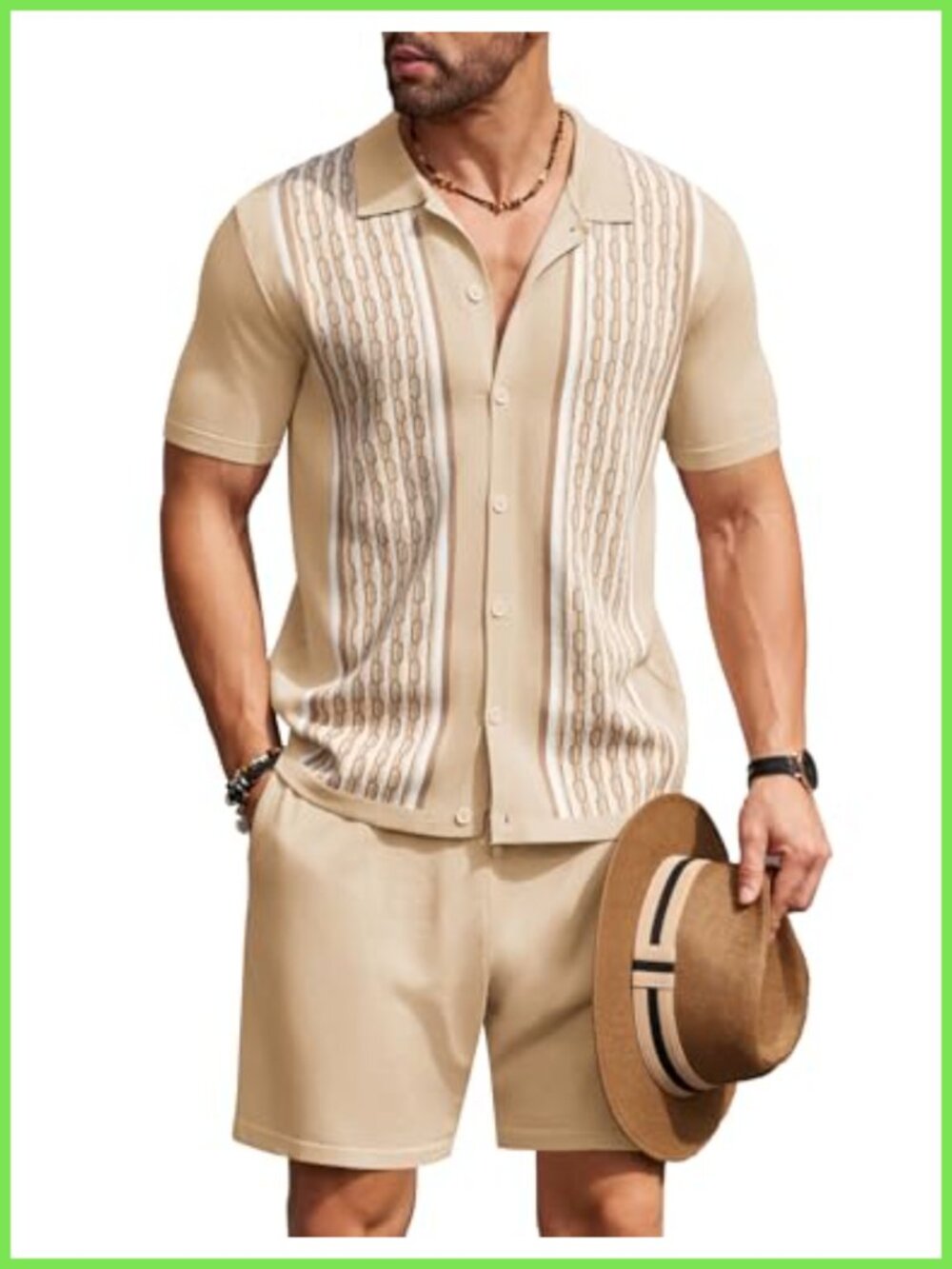 Men's 2 Piece Knit Polo Shirt and Shorts Set Button Down Casual Beach Outfit